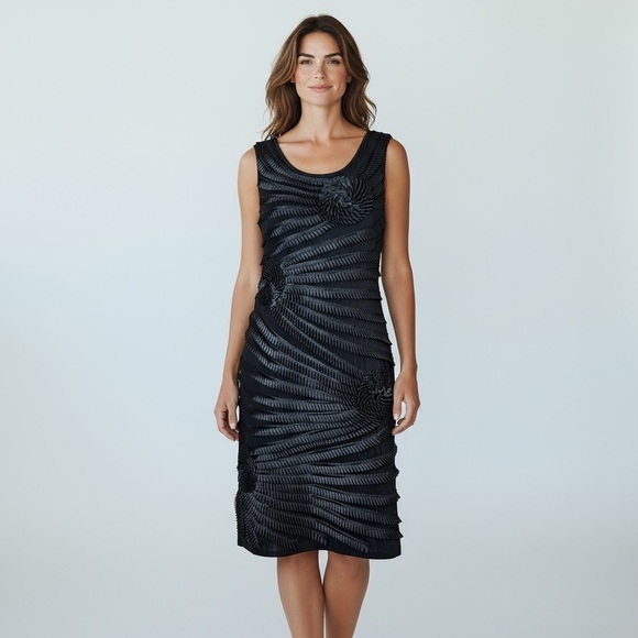 Lauren Michelle Dresses & Skirts - VTG Y2K Lauren Michelle Black Sleeveless Dress 3D Origami Embellished Funky Sz M